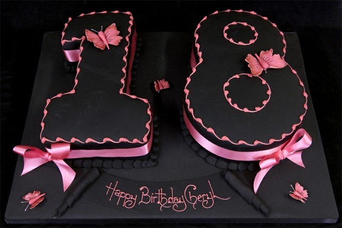 pita-do-18-rojstni dan rojstni dan pecivo-črno-roza-torto-elegantno, lepo