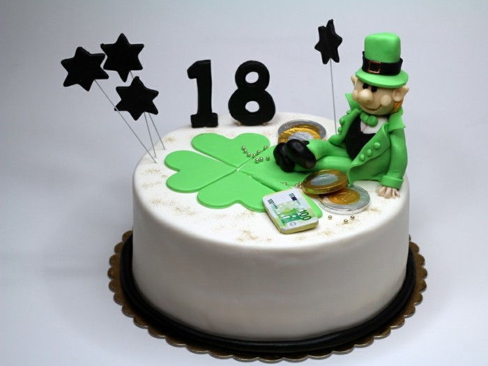 pie-de-18-Geburtstagstorten bolo-Gluecksbringer aniversário dinheiro verde-trevo-deco