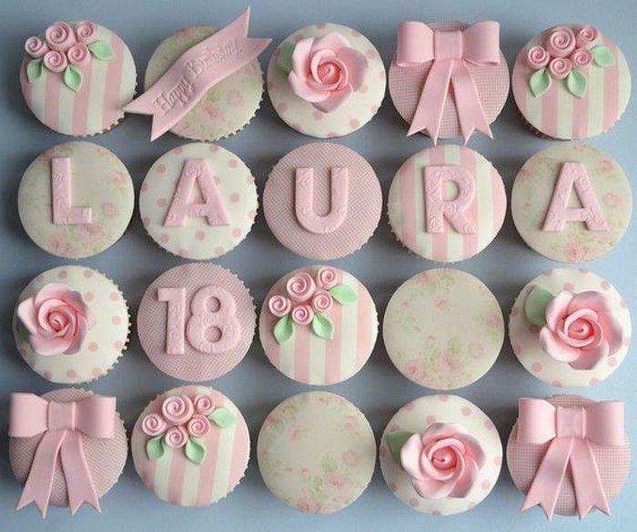 aniversário pie-a-18-aniversário bolos-branco-rosa-muffins-muffindeko bolos-decorar