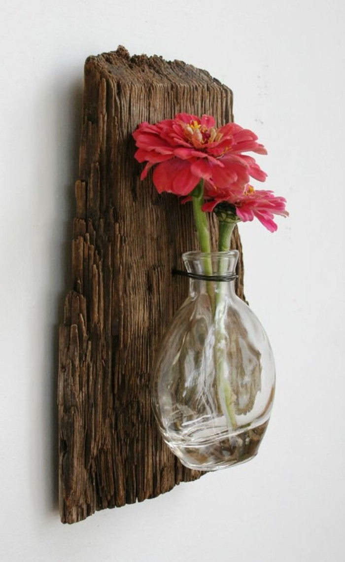 Driftwood-Tinker-wanddeko-sau-make-rožinės gėlės stiklo vaza vandens
