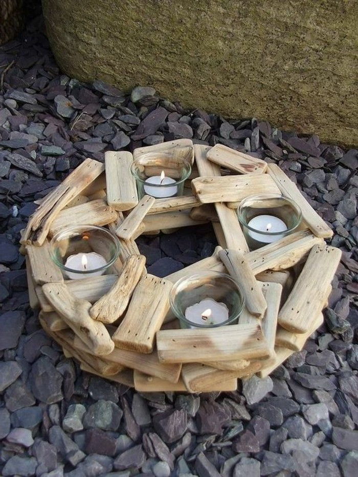 Driftwood-deco-sfeșnic de bricolaj make-lemn-candele-pietre-diy