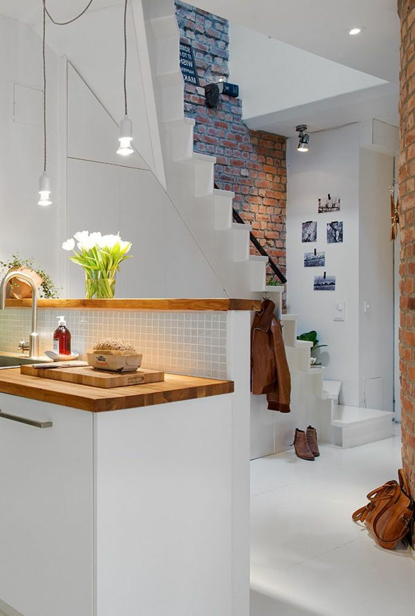 merdiven taze görünümlü aydınlatma modern-ve-mutfak-in-beyaz renkli