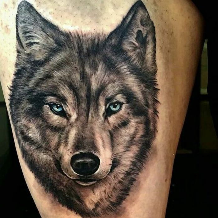 vilkų gentis - čia yra vilkų tatuiruotė - vilkas su gražiais mėlynomis akimis