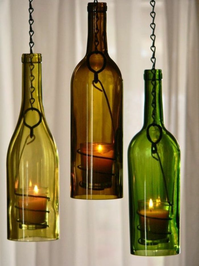 upcyklistické nápady - ozdoby z vínových fliaš so sviečkami