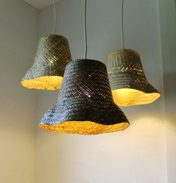 diamantové tienidlá vyrobené zo starých pletených klobúkov
