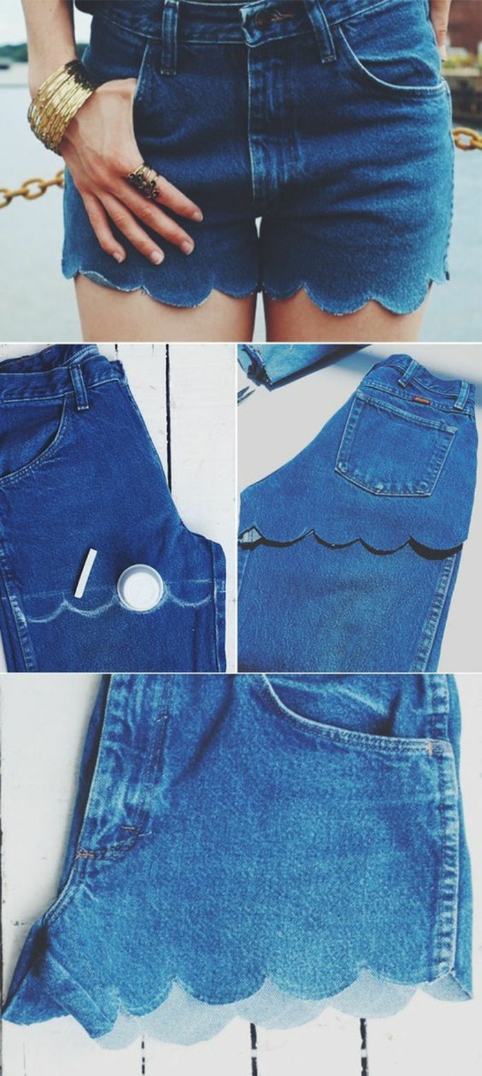 upcycling šaty - skrátiť dlhé džínsy