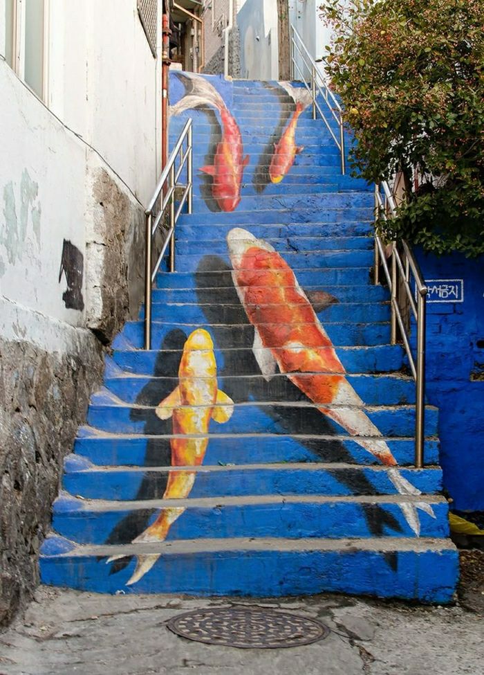 kentsel-sokak-sanat-deniz balığı Grafiti merdiven