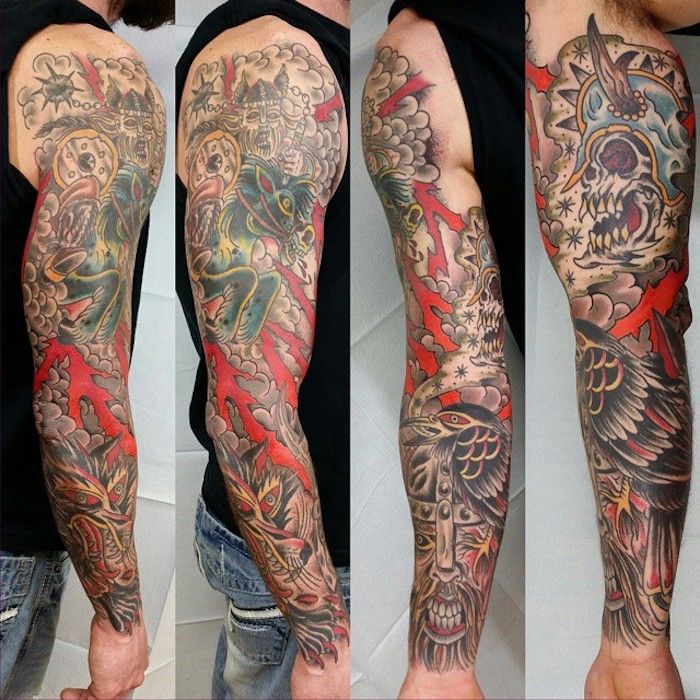 tatuaggio del braccio, manica, manica del tatuaggio, trowelling colorato
