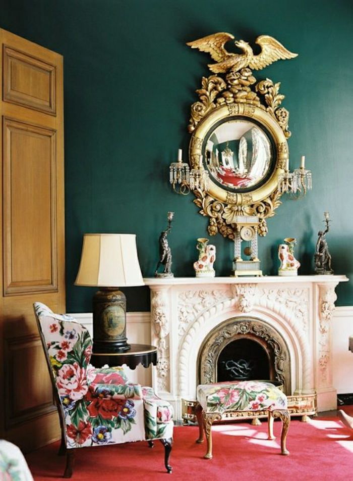 Espelho ornamentos lareira cadeira-fezes-estilo barroco do vintage caráter print floral interior guarda-roupa tapete vermelho