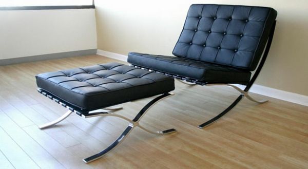 vintage usnjeno pohištvo-a-črni-lounge stol-dva dela - videti zelo lepo