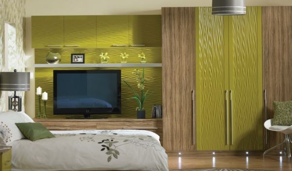 duvar boyası-zeytin-yeşil-için-modern-daire-çok büyük tv