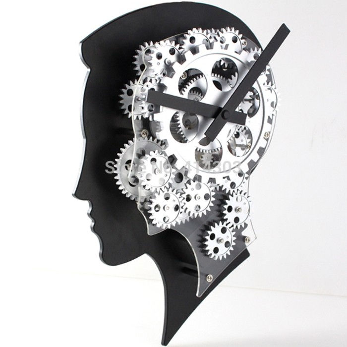 duvar saatlik modern hareket mekanizması metal-siyah erkek kafa siyah işaretçi