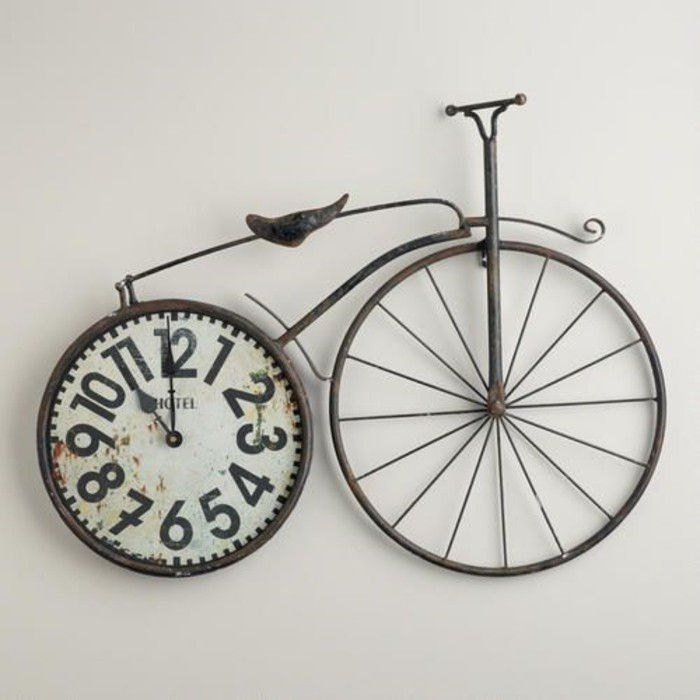 duvar saatlik xxl den-metal-form-bisiklet tarzı - dial--büyük siyah-basamaklı beyaz bağbozumu