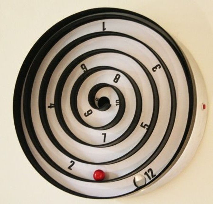 nástenné hodiny, moderná forma spiralle-dial-špirála-little-červeno-ball-glaskugel
