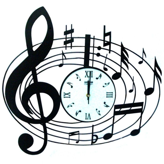nástenné hodiny-moderné hudobné noty oval-form-round-bielo-dial