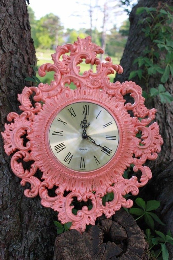 nástenné hodiny Moderné-Silver-dial-ružová farba, ročník rezbárske