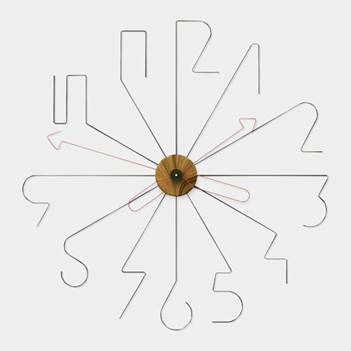 nástenné hodiny-moderné dial-z-kov-červeno-pointer-wood-bielo-wall