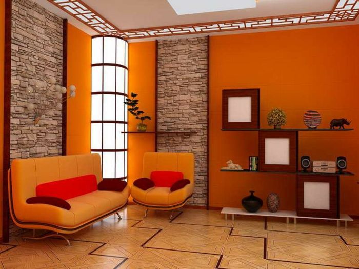 puikios spalvos - oranžinė svetainė
