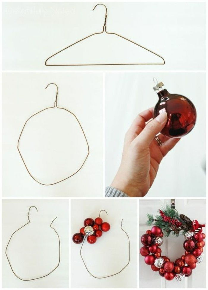 Vianočné dekorácie-yourself tvorby adventskranz-nápady-adventskranz-of-kleiderbugl-and-červeno-weihnachtskugeln
