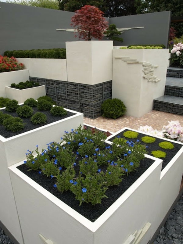 beyaz-tasarım-modern rock bahçe