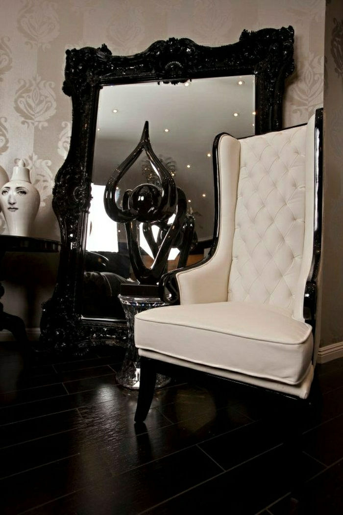 White-cadeira de estilo barroco grande espelho de moldura preta send-luxuoso