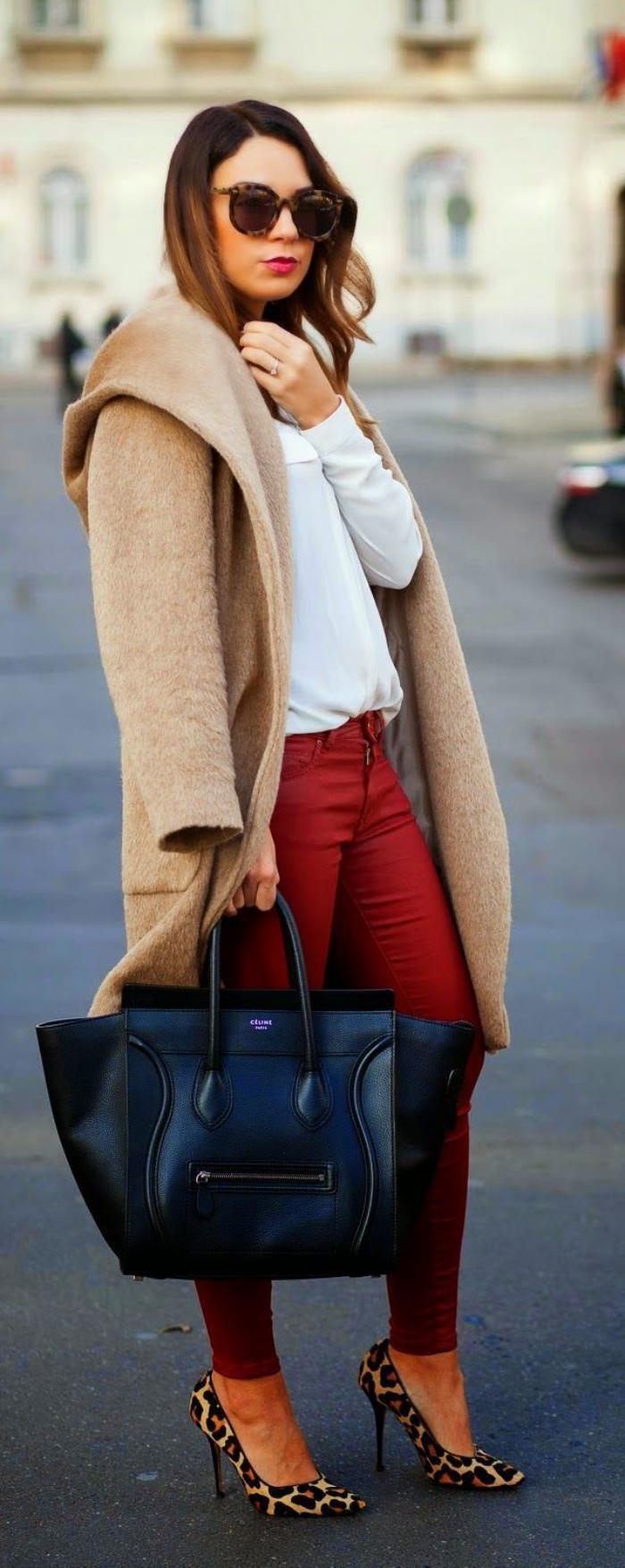 zimsko jakno damski Caramel Barva rdeče hlače čevlji z vzorcem živali