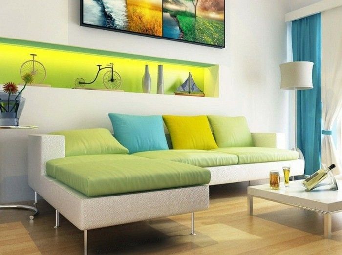 bamya-modern oturma renk kombinasyonu görünümlü yeşil ışık-salon