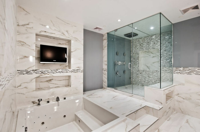 Baldai ir baltos vonios kambarys-su dušo kabina