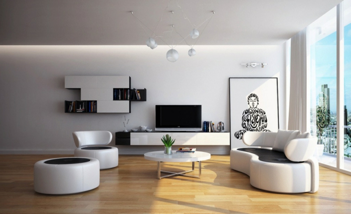 gyvenimo kambario įkvėpimo-balta-sienos-modernus-baldai kūriniai