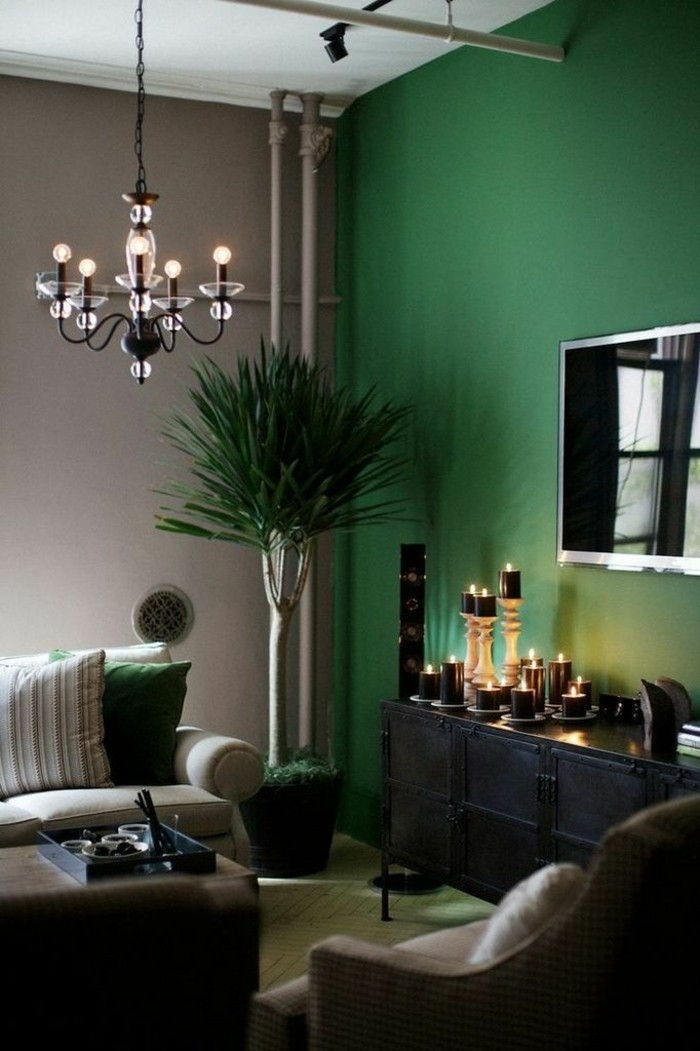 dnevna steno oblikovanje sodobna steno barve zeleno-rjava