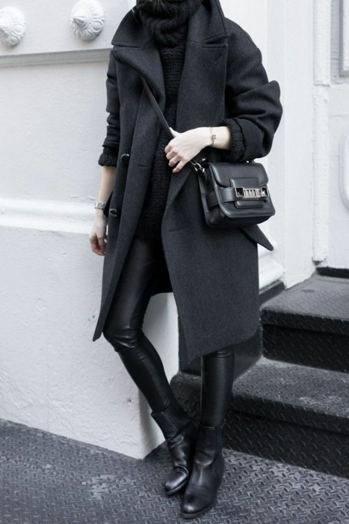 Volna coat ženski pulover gamaše črne