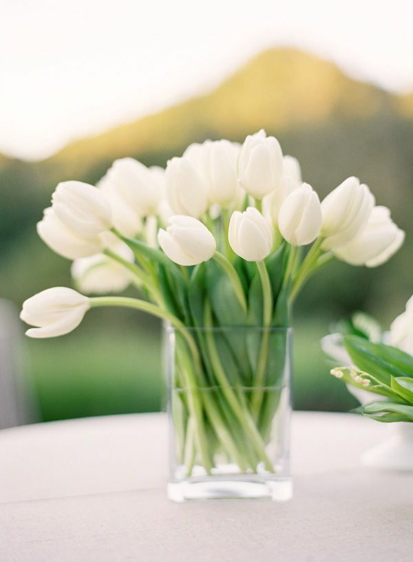 flott bord dekorasjon-med-hvite-tulipaner