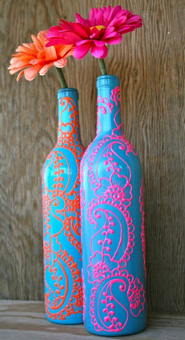 Vyno butelis chna turkio mėlyna koralų Oranžinė Rožinė gėlė Gerbera